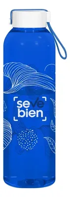 Botella Pet Translúcida Con Tapa Y Correa Azul