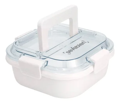 Lonchera De Plástico Con Tapa Hermética Y Asa Blanco