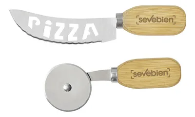 Set De Corte De Pizza De Acero Inoxidable Con Mango De Bambú