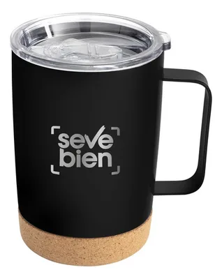 Termo De Acero Inoxidable 350 Ml Con Base De Corcho Negro