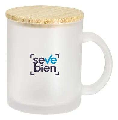 Taza De Vidrio Con Acabado Frost Y Tapa De Bambú