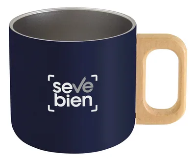 Taza De Acero Inoxidable Con Asa De Madera Azul