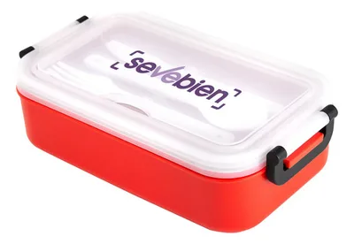 Lonchera De Plástico Con Tapa Translúcida Y Cubiertos Rojo