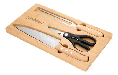 Set De Asado Tabla Bambú Con Utensilios