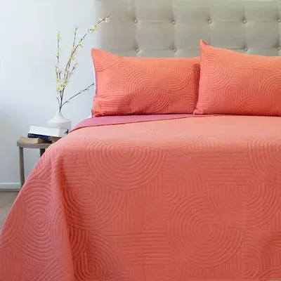 Quilt Bicolor Hotpress 2 Plazas Salmón Rosa Coral Claro