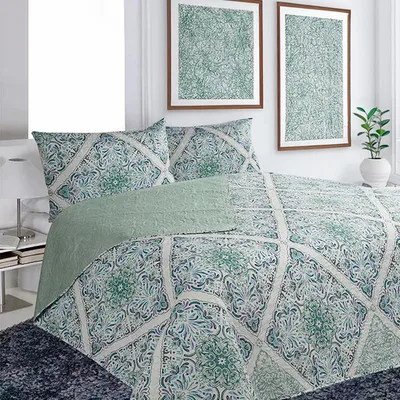 Quilt Hotpress Estampado 2.5 Plazas Mandala Poliéster Coral Claro
