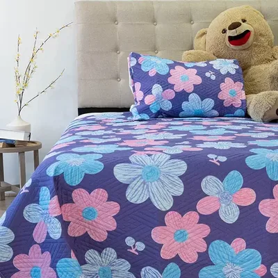 Quilt Hotpress Estampado Infantil 1.5 Plazas Flores Coral Claro