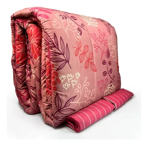 Plumón Estampado Microfibra 1.5 Plazas Coral Claro