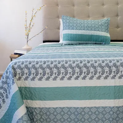 Quilt Stitchy Estampado 1.5 Plazas Franjas Turquesa Coral Claro