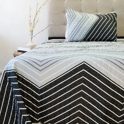 Quilt Stitchy Estampado 1.5 Plazas Zigzag Gris Negro Coral Claro