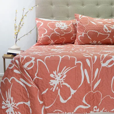 Quilt Stitchy Estampado 2 Plazas Flor Coral Blanco Coral