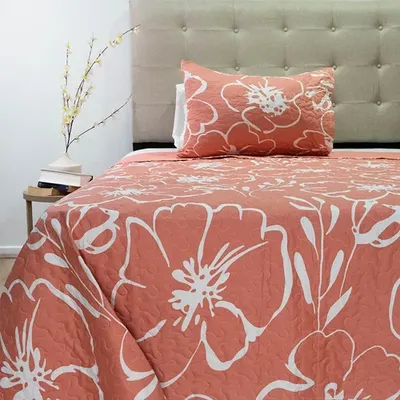 Quilt Stitchy Estampado 1.5 Plazas Flor Coral Blanco Coral Claro