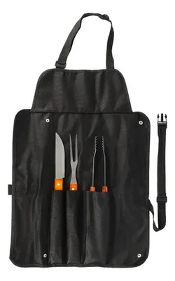 Delantal Bbq Negro 3 Herramientas - Ideal Asados
