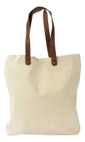 Bolsa Compras Canvas 10oz Asas Cuero Natural