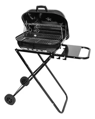 Parrilla Plegable Negra Con Ruedas - Camping