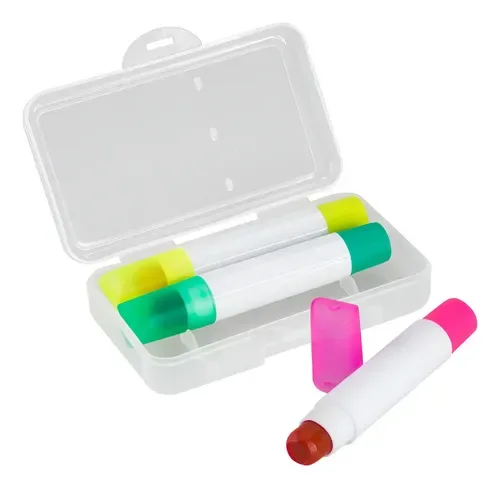 Set 3 Destacadores Cera Estuche Plástico Transparente Blanco
