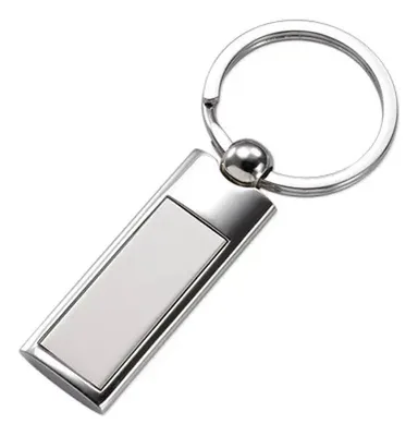 Llavero Metálico Rectangular Plateado - Estuche Negro Plateado