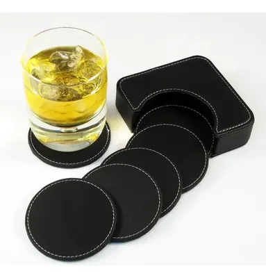 Set Posavasos Redondos Negro Pu - 6 Unidades Negro