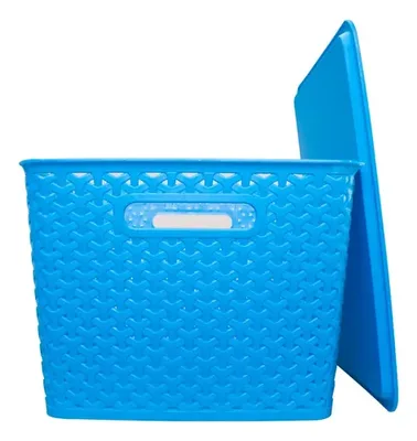 Canasto Plástico 24l Azul Con Tapa Organizador Azul