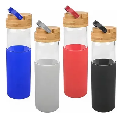 Botella Vidrio 600cc Silicona Varios Colores