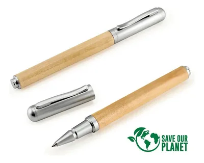 Roller Bamboo Pen - Metal Cap - Black Ink