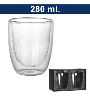 Juego 2 Vasos Doble Capa Vidrio Borosilicato 280ml