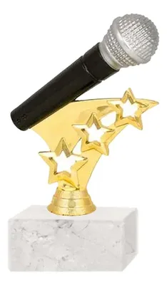 Trofeo Plástico Micrófono Estrellas Con Base Mármol