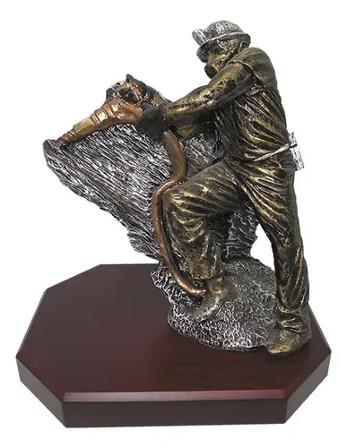 Trofeo Resina Figura Minero Base Madera 27cm