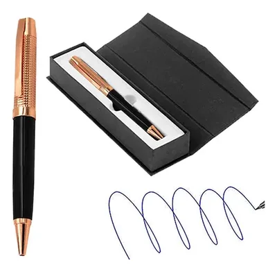 Bolígrafo Metálico Cobre Con Estuche Premium Negro Azul