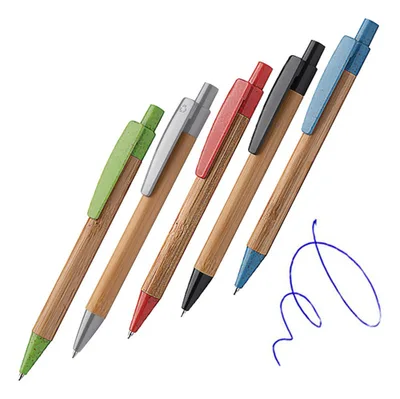 Bolígrafo Bamboo Con Detalles Plásticos Tinta Azul