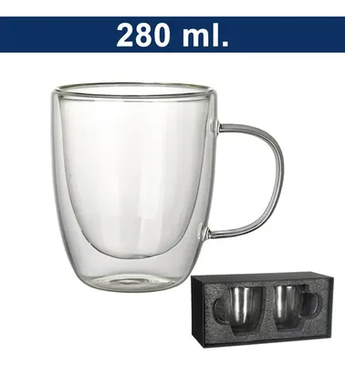 Set 2 Vasos Doble Pared Vidrio Borosilicato Caja Regalo