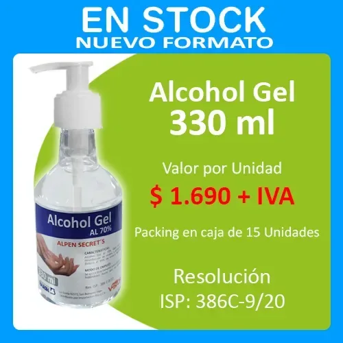 Alcohol Gel Antiséptico 330ml 70% Desinfección Manos