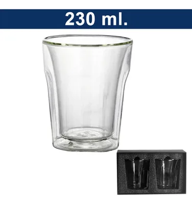 Juego De 2 Vasos Doble Capa Vidrio Borosilicato 230ml