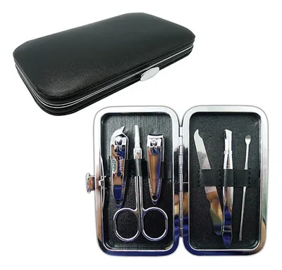 Set Manicura Plateado Va5 Estuche Negro