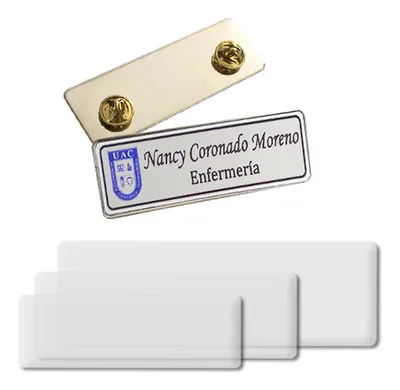 Piocha Placa Broche Plata 25x75mm + Domo Sin Impresión