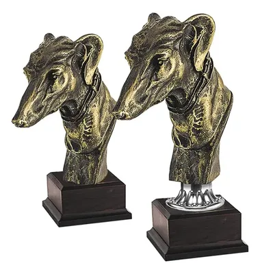 Trofeo Resina Galgo Dorado Con Base Madera