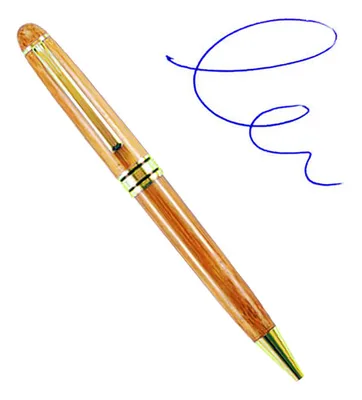 Bolígrafo Bambú B3 Con Detalles Dorados Azul
