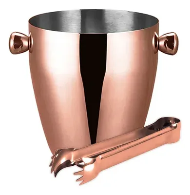 Set Hielera Acero Inoxidable Con Pinzas Cobre 1l