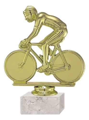 Trofeo Plástico Ciclismo Base Mármol Blanca Oro