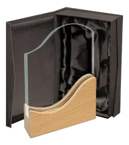 Galvano Cristal Base Madera Grabado Láser Personalizado