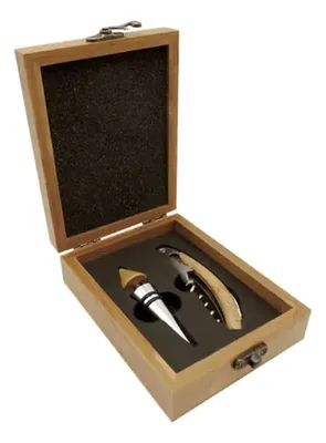 Set De Vino Bambú Con Sacacorchos Y Tapón Hermético