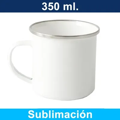 Tazon Enlozado Sublimacion Borde Acero 350ml Blanco Con Borde Acero
