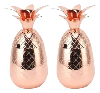 Set 2 Copas Piña Acero Inoxidable 250ml Diseño Tropical