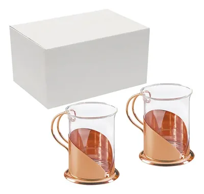 Set 2 Tazas Cafe Vidrio Base Cobre 250ml Regalo