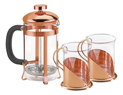 Set Cafetera Francesa Y Tazas Cobre Premium