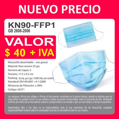 Mascarilla Kn90 Ffp1 Desechable Seguridad Industrial