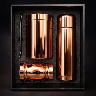 Set De Mate Cobre Con Bolso Mat01 Acero Inoxidable