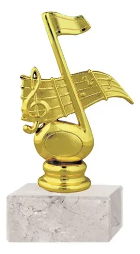 Trofeo Plástico Nota Musical Con Base Mármol 18cm Oro