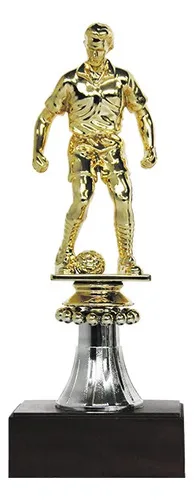 Trofeo Fútbol Plástico Oro Con Base Madera 21cm