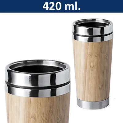 Taza Térmica Bambú Acero Inoxidable 420ml